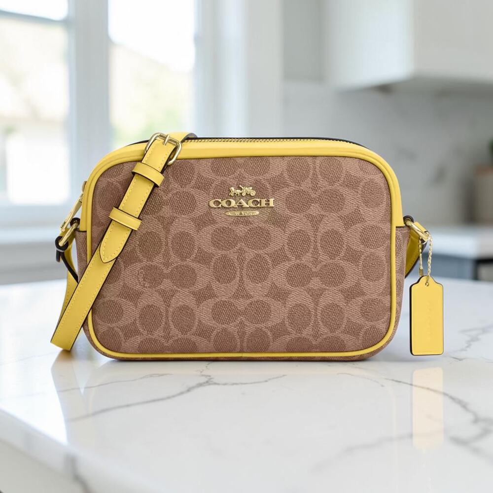 Coach Jamie Camera Bag Signature Canvas CZ186 Tan Yellow Crossbody Purse NWT